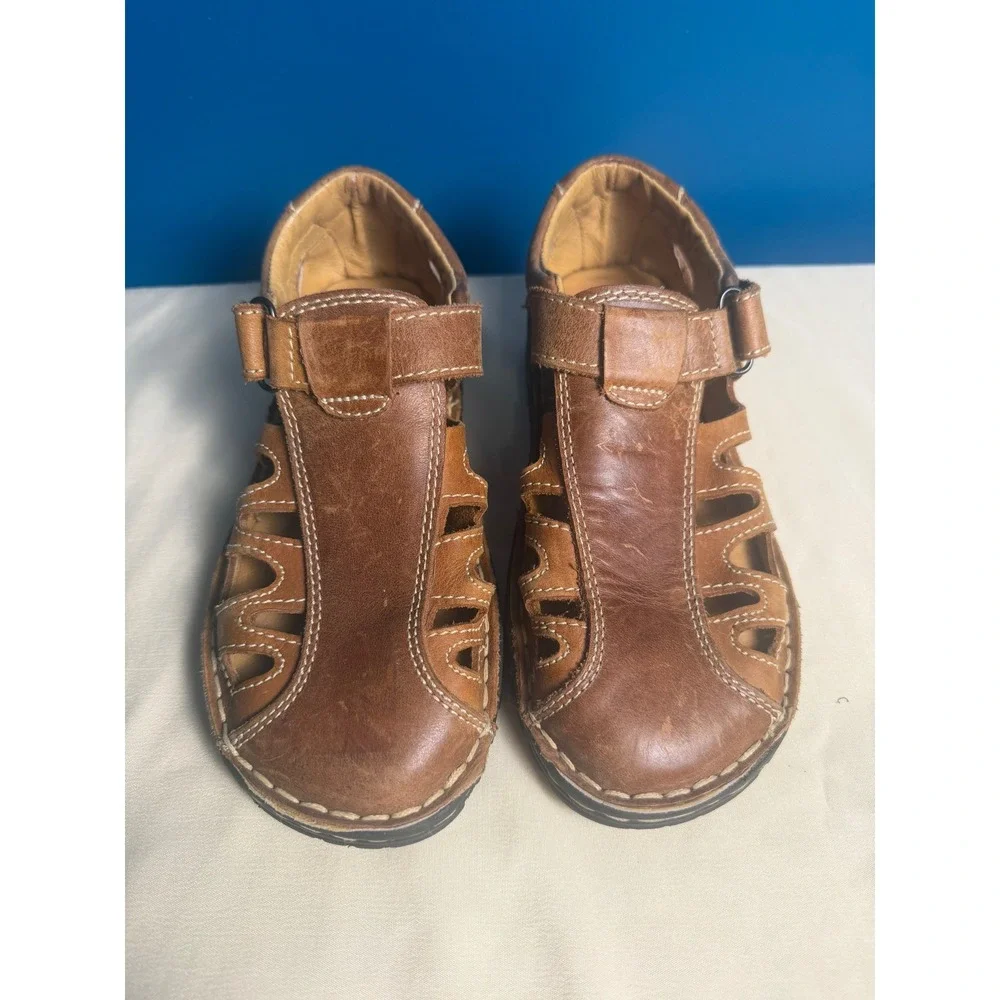 Naufrago Brown Leather Fisherman Sandals Mens Closed Toe Strap M6.5 W 8